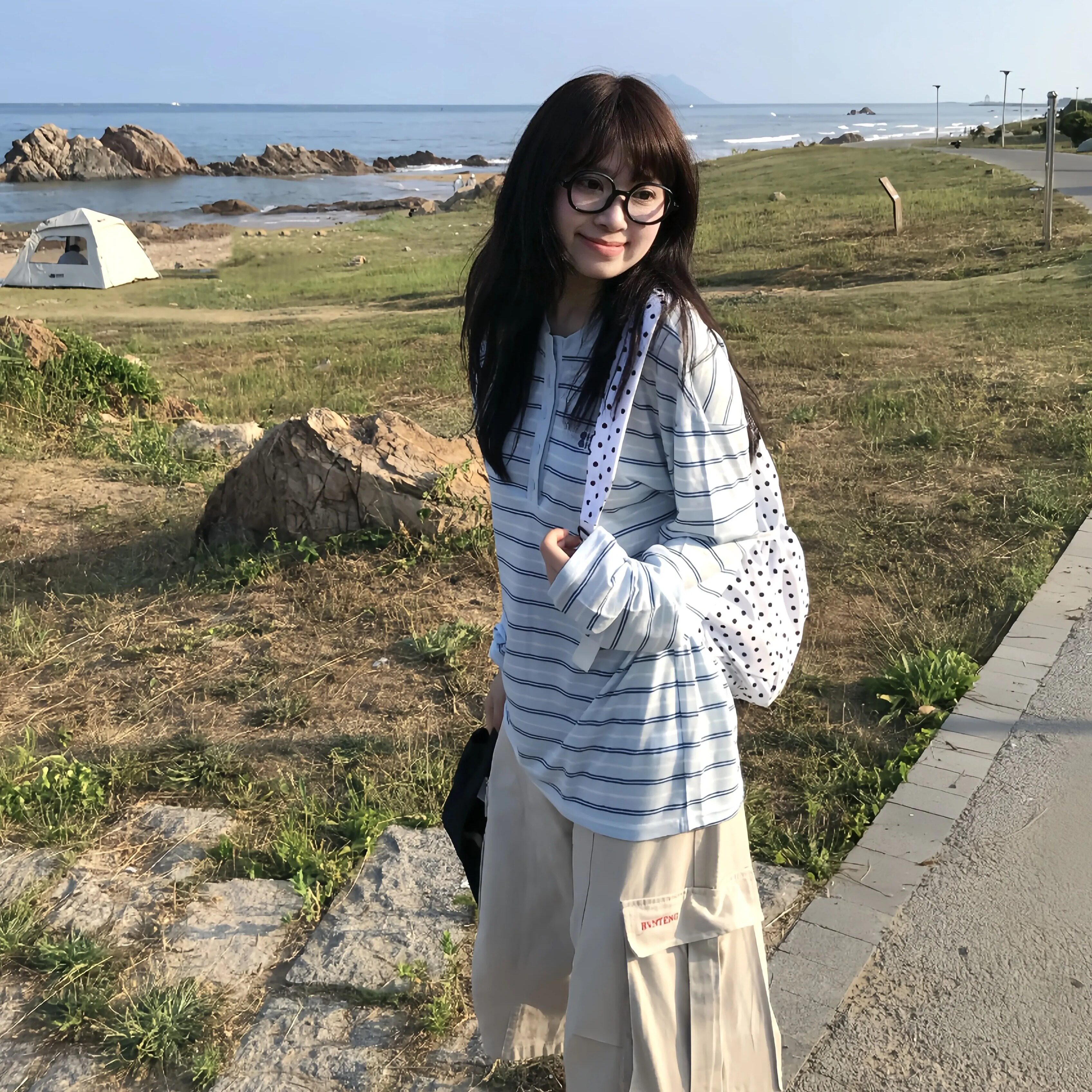 韩系宽松条纹防晒罩衫长袖图片
