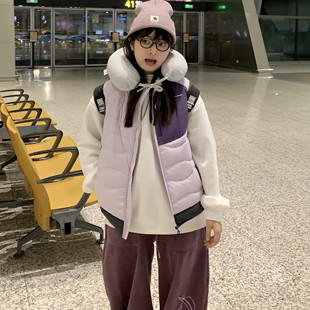 期望Studio美式 轻量化拼色羽绒服马甲男女白鸭绒百搭保暖背心外套