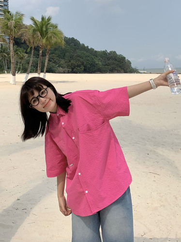 短袖衬衫厚实松弛感宽松Polo领