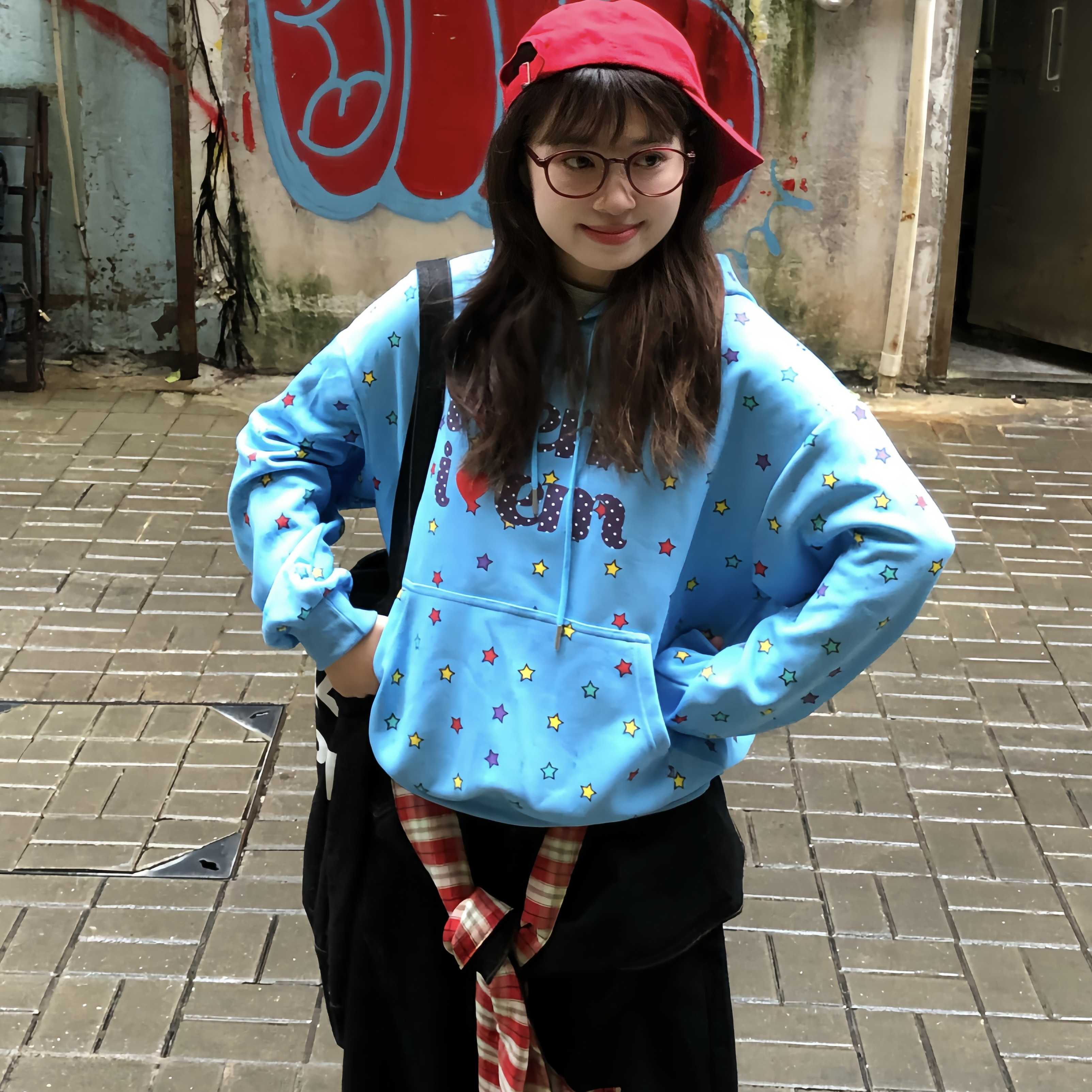 星星logo印花连帽卫衣