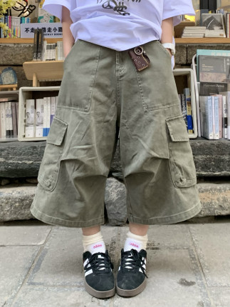 期望Studio夏季潮牌短裤多口袋七分裤子男美式宽松阔腿工装裤女