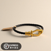 莎莎平替款 爆款 镀金真皮编织马蹄扣手镯手链女士手链牛皮