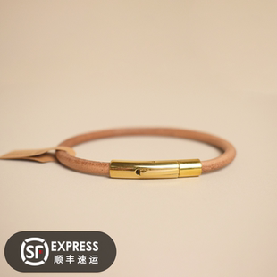 纯牛皮素圈手镯不掉色小众高档简约按扣4mm手链手镯手绳皮绳爆款