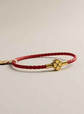 转运男女编织真皮四叶草镀18k金手镯手链简约按扣不掉色手镯手链