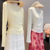 字母2025新春夏新款 天丝羊毛长袖 小标T恤女舒适百搭圆领防晒衣