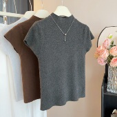 韩版 修身 小高领纯色通勤显瘦百搭短袖 十三行2024年春夏新款 针织衫