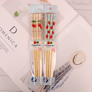 2双装 限量日本本土草莓筷子家用日式 可爱卡通筷子21cm竹制筷日版