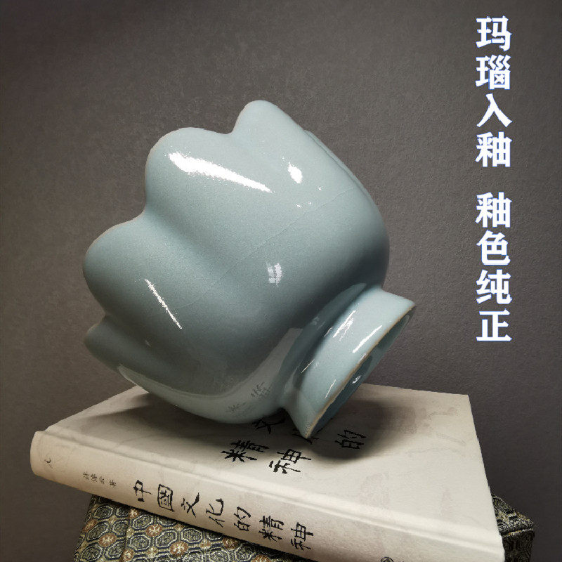 复刻故宫传世器型北宋莲花温碗汝瓷天青釉开片朱家汝窑朱法喜作品