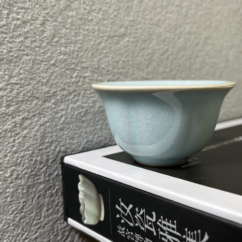 朱家汝窑原矿天青釉开片可养茶杯