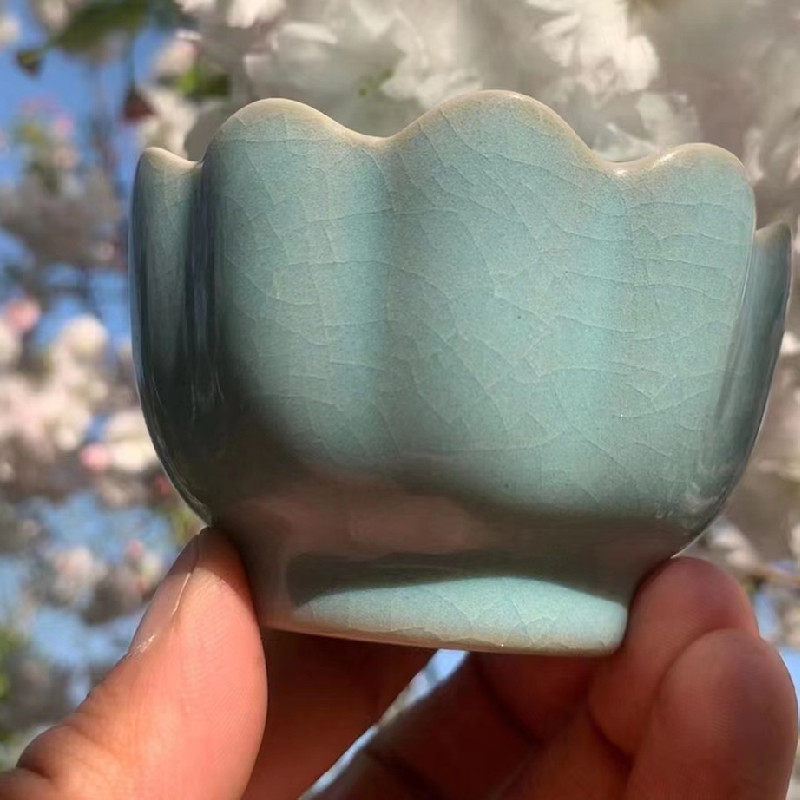 复刻台北故宫莲花温碗汝瓷茶杯朱家汝窑主人杯开片可养茶具90毫升