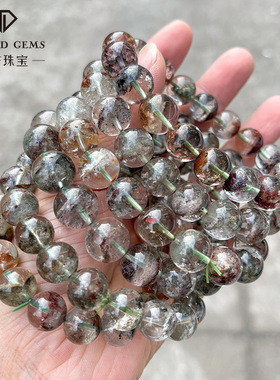 晶东珠宝 3A天然绿幽灵手链半盆粒粒有景彩幽灵男女水晶手串手饰