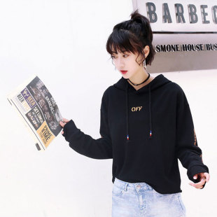 潮流卫衣新款女长袖韩版潮学生春秋薄款宽松百搭印花短款外套连帽