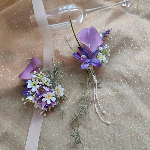 小清新紫色仙美新郎新娘结婚用品胸花襟花手腕敬酒杯装饰花酒杯花