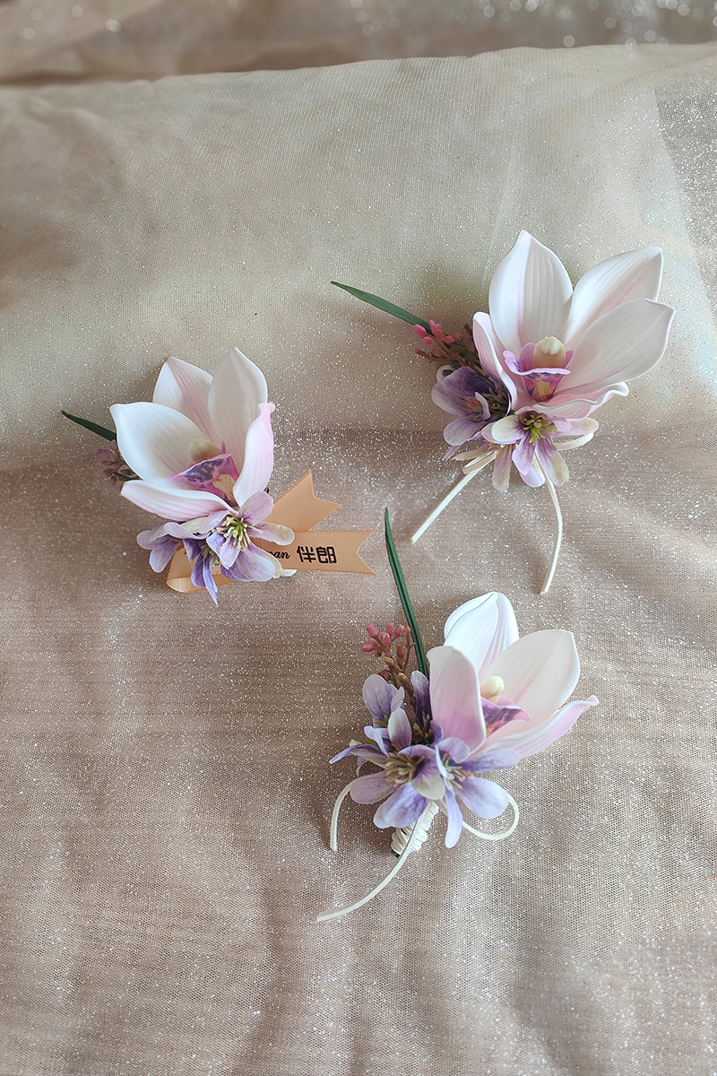 高档胸花紫粉手感仿真惠兰新娘伴娘结婚婚礼摄影庆典开业别针襟花