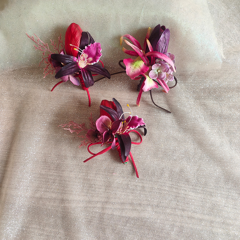 黑红色胸花仿真郁金香新娘伴娘婚礼手腕花会议商务典礼新郎伴襟花