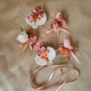 仙女绿粉色小清新唯美蝴蝶兰新郎伴郎伴娘结婚商务活动胸花手腕花