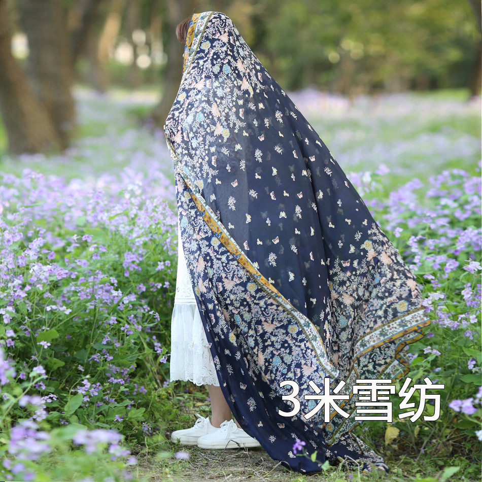 超大3米雪纺丝巾2021夏季蝴蝶印花三m防晒海边沙漠滩女长围纱披肩