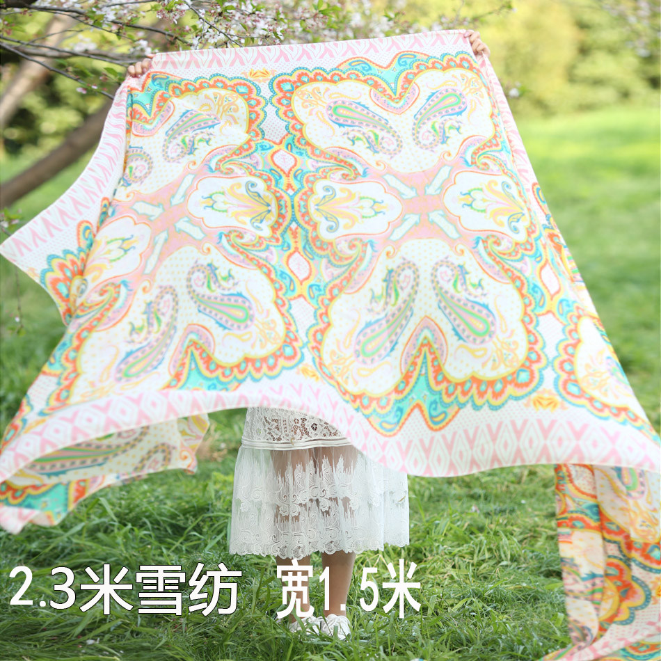 大尺寸2.3米蓝色玫瑰防晒女长围纱披肩林制作28号印花绒雪纺丝巾