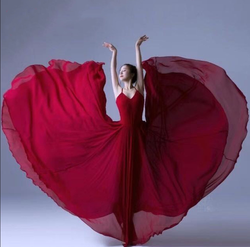 古典舞蹈服女飘逸720度半身长款大摆纱裙现代新疆舞练功服演出服