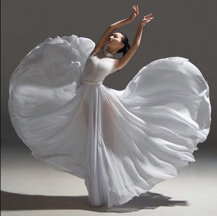 古典舞蹈服女飘逸720度半身长款大摆裙子新疆现代舞演出练功纱裙