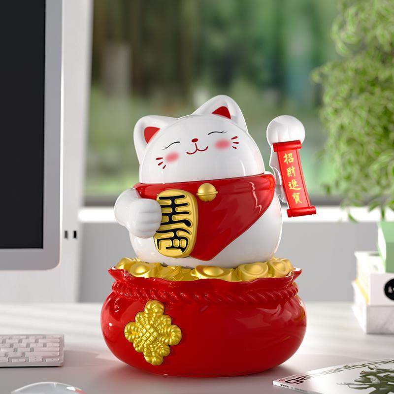 太阳能大号招财猫车载内饰桌面摆件自动摇手店铺开业家居办公礼品