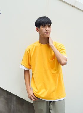 METOORIC 18ss重磅棉T恤黄色口袋原创设计潮牌短袖t恤男国潮纯棉