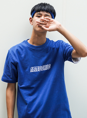 METOORIC 18ss宝蓝色印花原创潮牌短袖t恤男国潮纯棉宽松简约设计