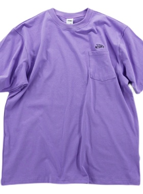 METOORIC紫色绿色淡黄色全棉宽松口袋刺绣T恤日系cityboy男女原创