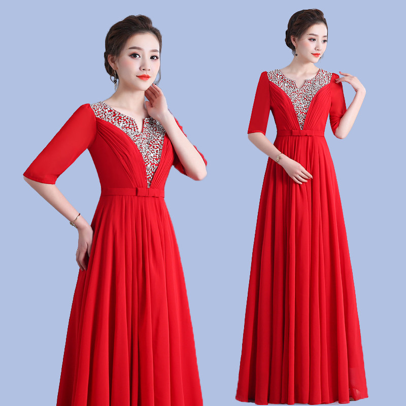 大合唱演出服女长裙2023新款中老年学生合唱团服装成人现代礼服