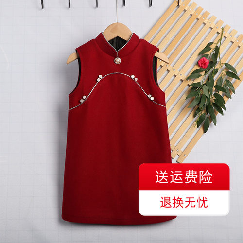 女童背心裙公主红色新年连衣裙