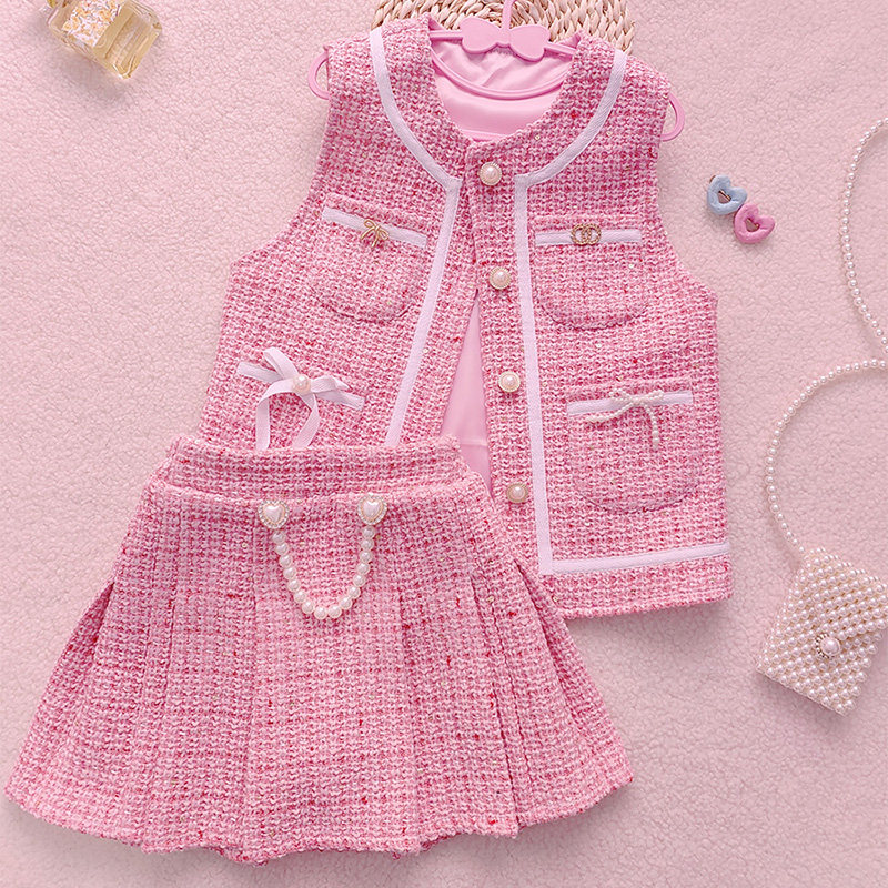 女童小香风套装马甲短裙两件套洋气百搭时髦童装百褶裙春秋新款,童装/婴儿装/亲子装,套装,淘宝优惠券,粉丝福利购,淘宝优惠卷