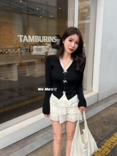 weme韩系气质蕾丝拼接假两件针织上衣女春季2026新款修身长袖t恤