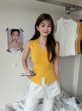 weme夏季2026新款洋气别致减龄冰丝针织衫无袖背心甜辣露腰上衣女