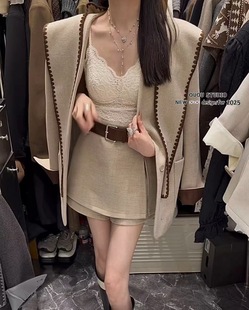 毛呢西装 法式 外套连帽披肩高腰半身裙女三件套 2025新款 OUOU冬季