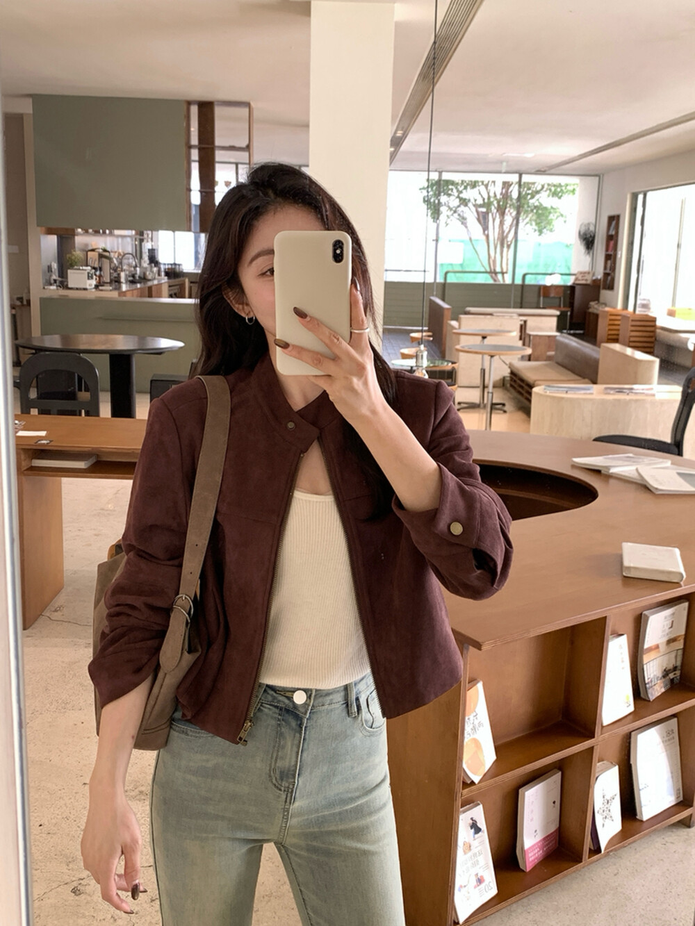 taotaofamily美式复古立领鹿皮绒短外套女秋季2025新款高级感上衣