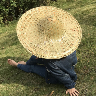 饰舞蹈道具 大号斗笠帽子男竹帽尖顶古风防雨晒遮阳草帽手工竹编装