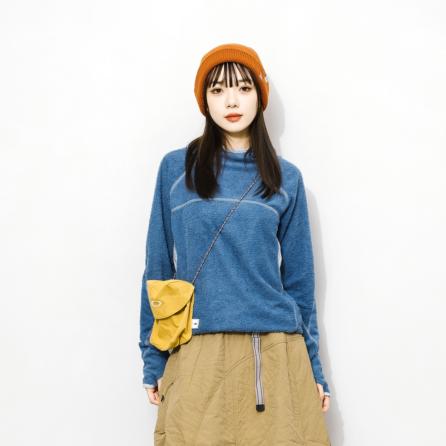 撞色圆领哈苏线套头绒衫卫衣外套