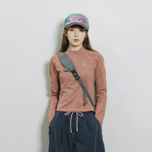 秋季户外速干立领撞色长袖T恤女