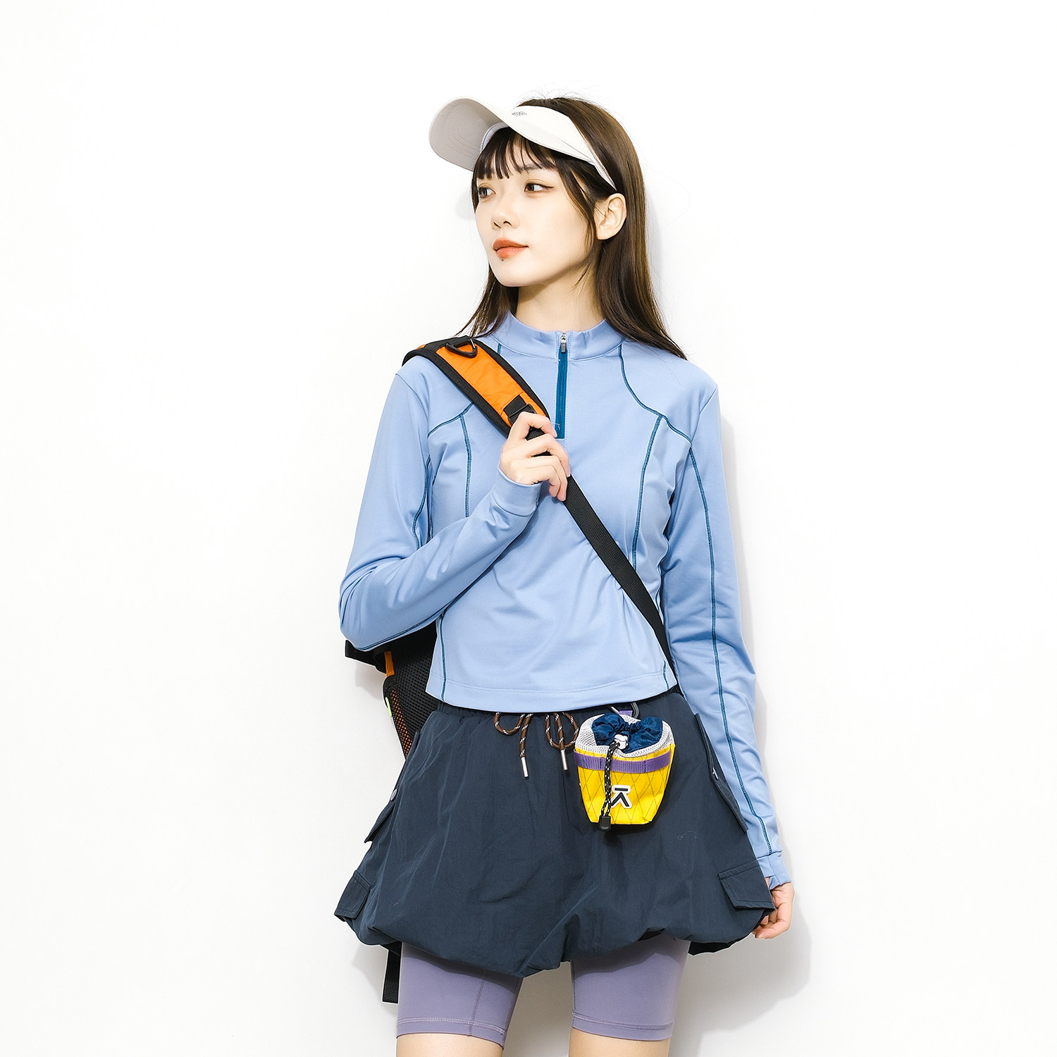 秋冬户外运动薄绒半拉链速干衣辣妹紧身训练骑行徒步登山长袖T恤