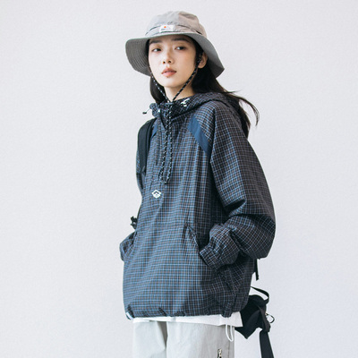 半拉链连帽宽松户外机能外套