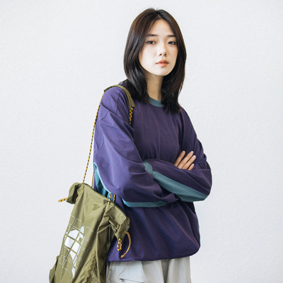 Epicsocotra山系户外速干拼接圆领长袖T恤男女宽松运动休闲打底衫