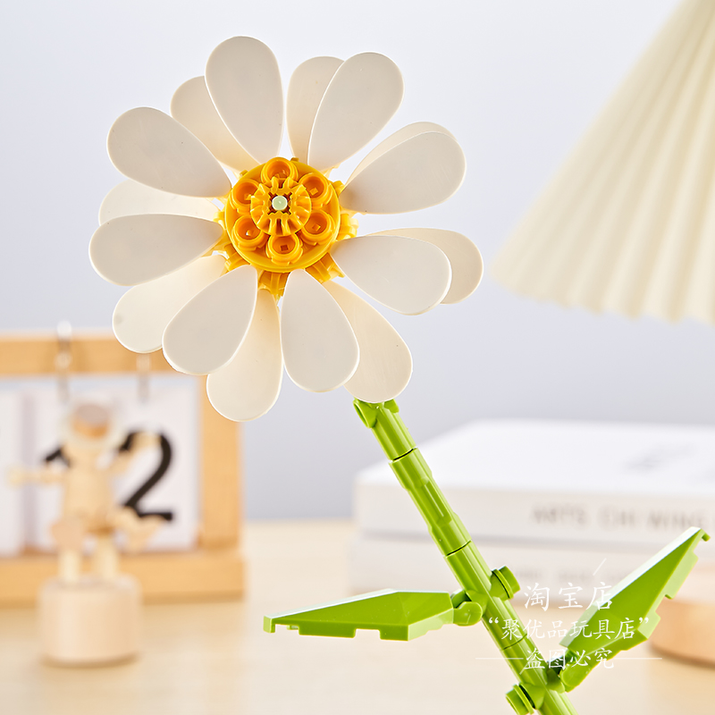 单支长春花束积木花摆件