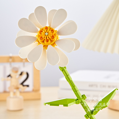 单支长春花束积木花摆件