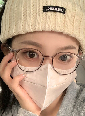 9531近视眼镜超轻眼镜框女圆框平光透明冷茶色平光镜防蓝光变色