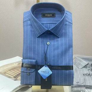 专柜1580元 雅戈尔长袖衬衫男正品可机洗羊毛条纹衬衣 129739HBA