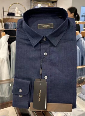 专柜880雅戈尔长袖衬衫春季新款商务休闲亚麻纯色标准版134915FBA