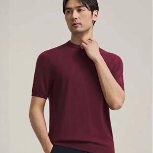 雅戈尔MAYOR美雅短袖T恤男羊绒桑蚕丝圆领衫柔软舒适好面料