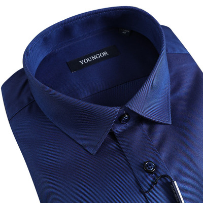 正品春秋款纯棉免烫深蓝长袖衬衫