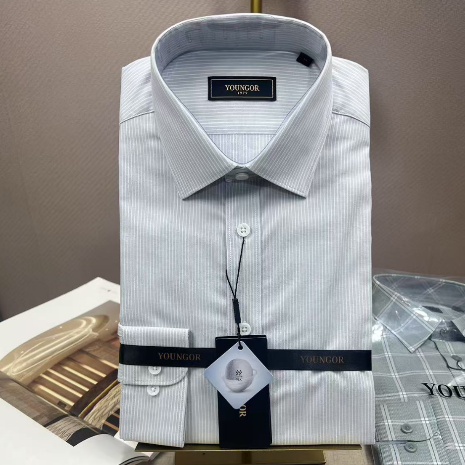 雅戈尔长袖免烫男衬衫桑蚕丝条纹