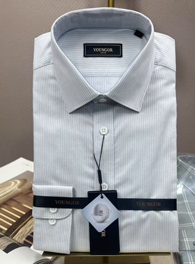 专柜1080元 雅戈尔长袖免烫男衬衫桑蚕丝条纹灰色修身DP119725DBY